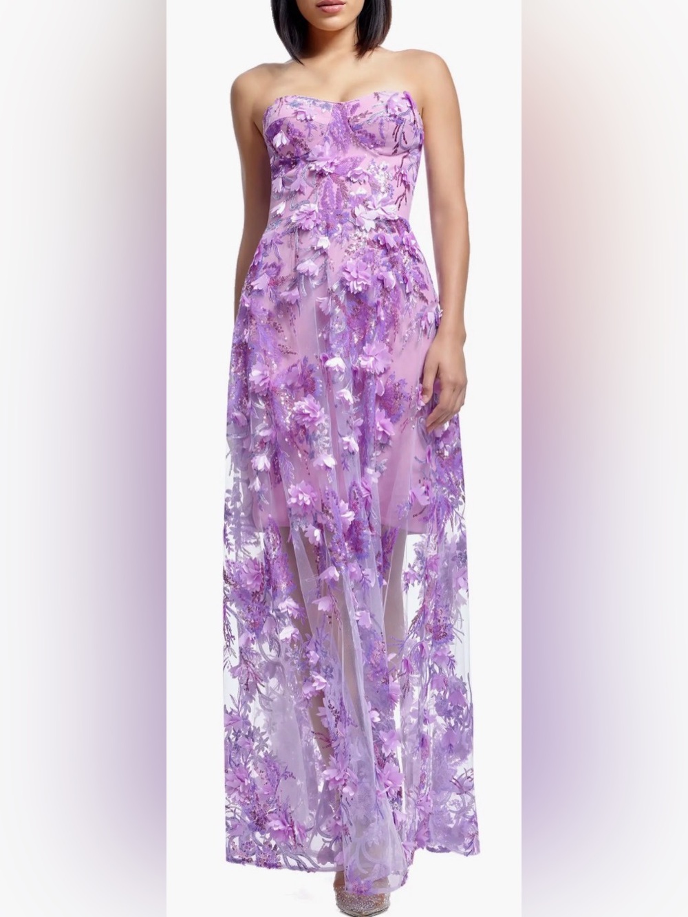 NEW Dress The Population Melissa Sequin Floral Appliqué Strapless Gown Sz XL